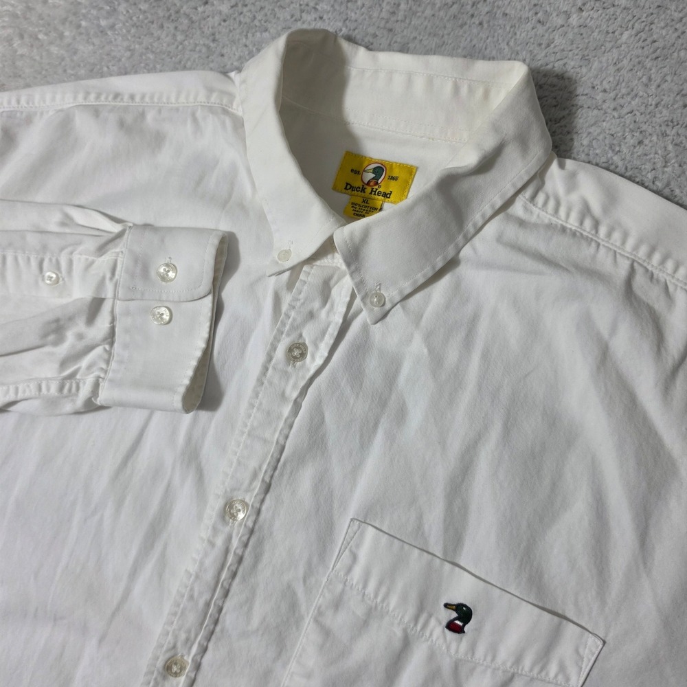 Duck Head Button Down Mens XL White L/S Cotton Embroidered Logo Preppy Classic
